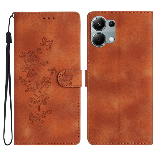 

For Redmi Note 13 Pro 4G Flower Butterfly Embossing Pattern Leather Phone Case(Brown)