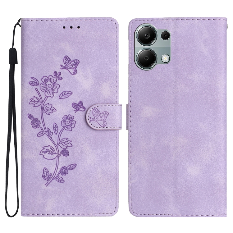 

For Redmi Note 13 Pro 4G Flower Butterfly Embossing Pattern Leather Phone Case(Purple)