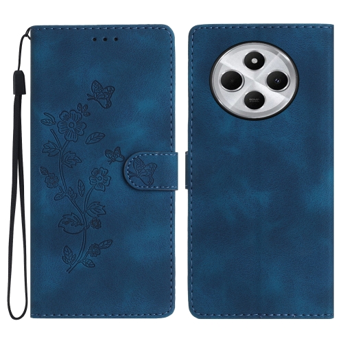 

For Redmi 14C 4G Flower Butterfly Embossing Pattern Leather Phone Case(Blue)