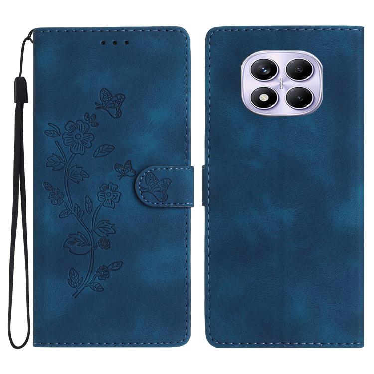 

For Redmi Note 14 Pro 4G Flower Butterfly Embossing Pattern Leather Phone Case(Blue)