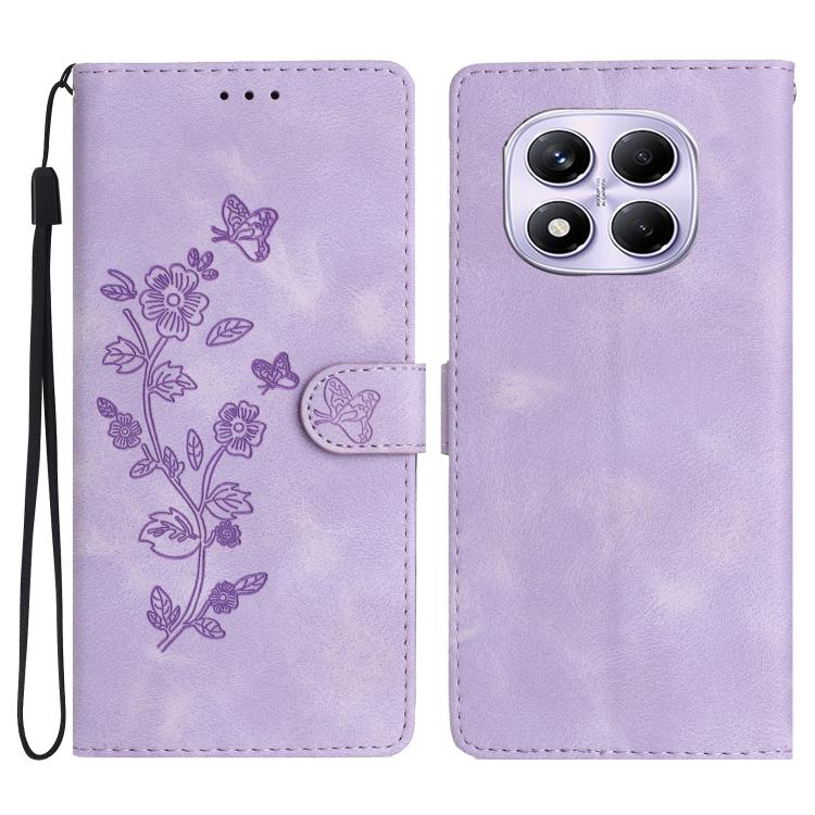 

For Redmi Note 14 Pro 4G Flower Butterfly Embossing Pattern Leather Phone Case(Purple)