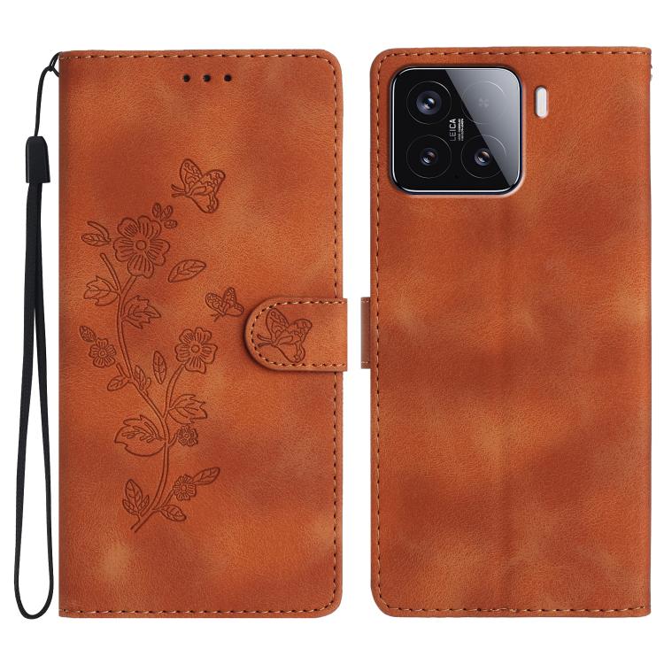 

For Redmi 15 5G / 4G EU 171mm Flower Butterfly Embossing Pattern Leather Phone Case(Brown)