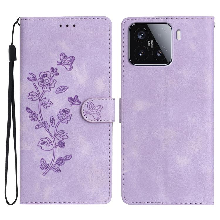 

For Redmi 15 5G / 4G EU 171mm Flower Butterfly Embossing Pattern Leather Phone Case(Purple)