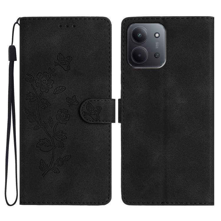 

For Redmi 15C 5G/4G Global 171mm Flower Butterfly Embossing Pattern Leather Phone Case(Black)