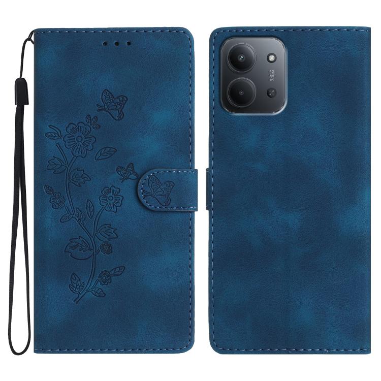 

For Redmi 15C 5G/4G EU 173mm Flower Butterfly Embossing Pattern Leather Phone Case(Blue)