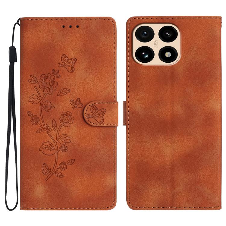 

For Redmi 15T 5G Flower Butterfly Embossing Pattern Leather Phone Case(Brown)
