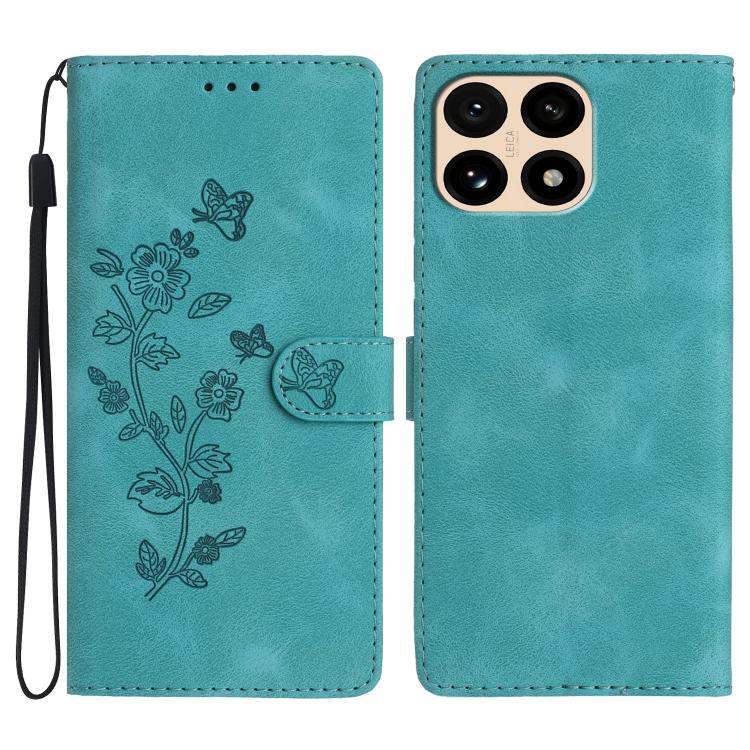 

For Redmi 15T 5G Flower Butterfly Embossing Pattern Leather Phone Case(Sky Blue)