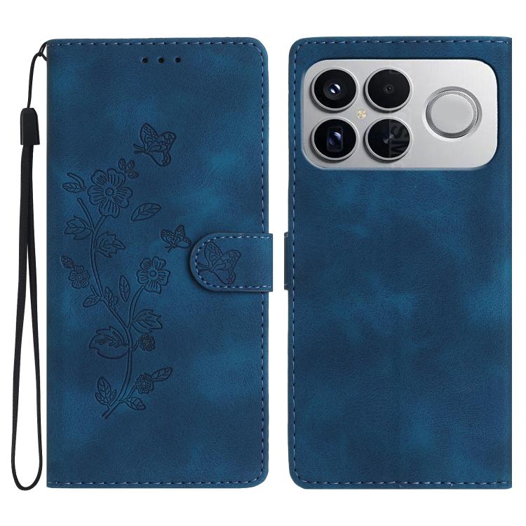 

For Redmi K90/Poco F8 Pro Flower Butterfly Embossing Pattern Leather Phone Case(Blue)