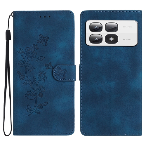 

For Xiaomi 14T Pro Flower Butterfly Embossing Pattern Leather Phone Case(Blue)