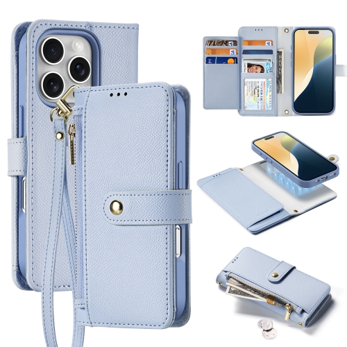 

For iPhone 16 Pro DUX DUCIS Lawa Series 2 in 1 Wallet Zipper Detachable MagSafe Phone Case with Lanyard(Light Blue)