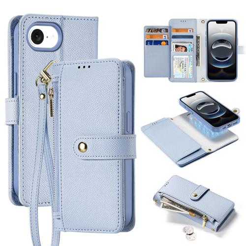 

For iPhone 16e DUX DUCIS Lawa Series 2 in 1 Wallet Zipper Detachable MagSafe Phone Case with Lanyard(Light Blue)