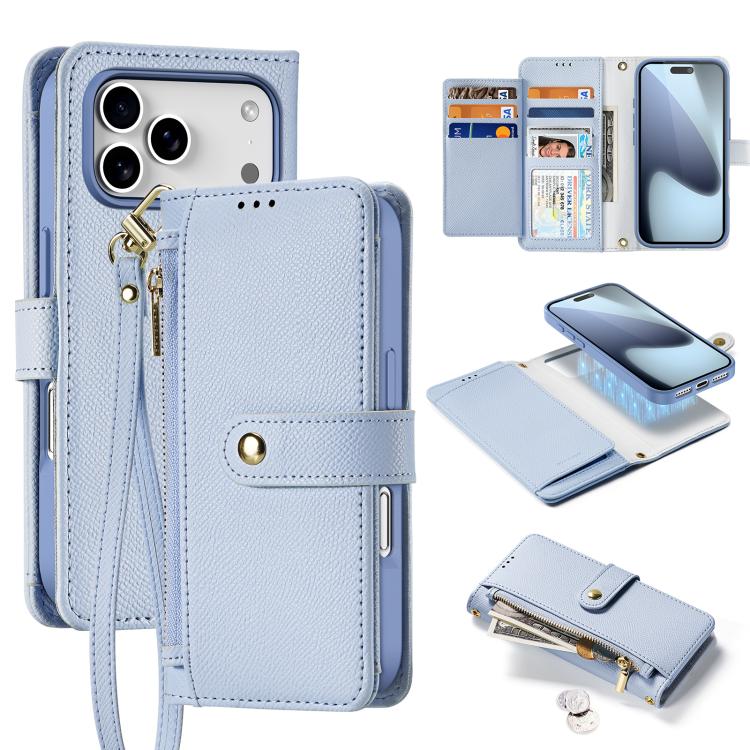 

For iPhone 17 Pro Max DUX DUCIS Lawa Series 2 in 1 Wallet Zipper Detachable MagSafe Phone Case with Lanyard(Light Blue)