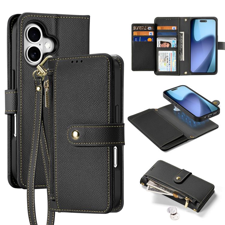 

For iPhone 17 DUX DUCIS Lawa Series 2 in 1 Wallet Zipper Detachable MagSafe Phone Case with Lanyard(Black)