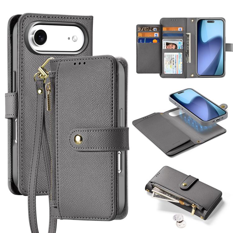 

For iPhone Air DUX DUCIS Lawa Series 2 in 1 Wallet Zipper Detachable MagSafe Phone Case with Lanyard(Grey)