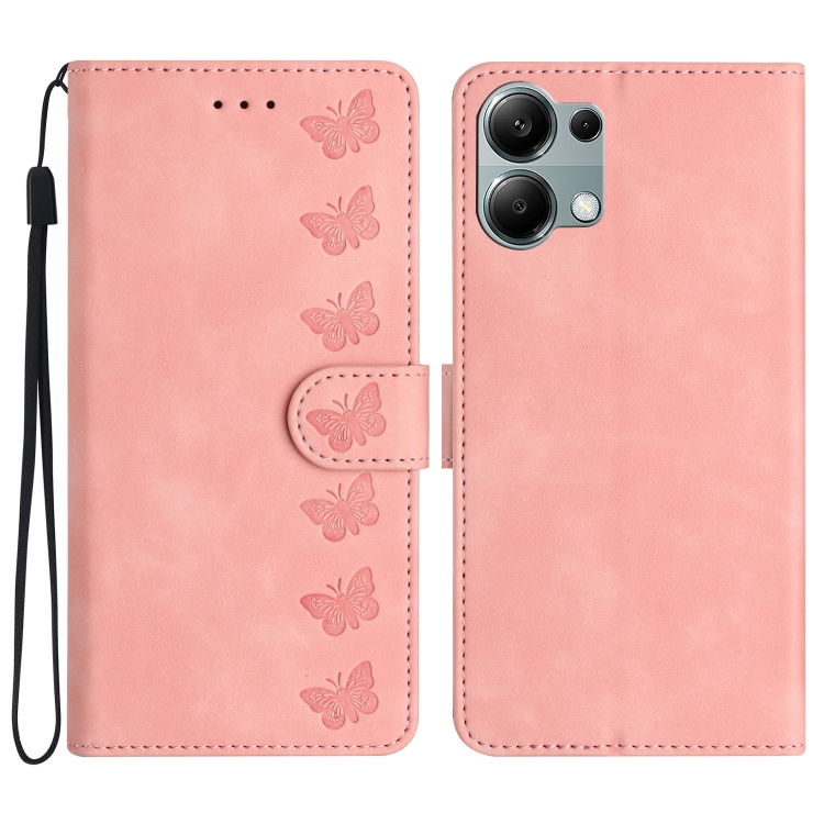 

For Redmi Note 13 Pro 4G Seven Butterflies Embossed Leather Phone Case(Pink)