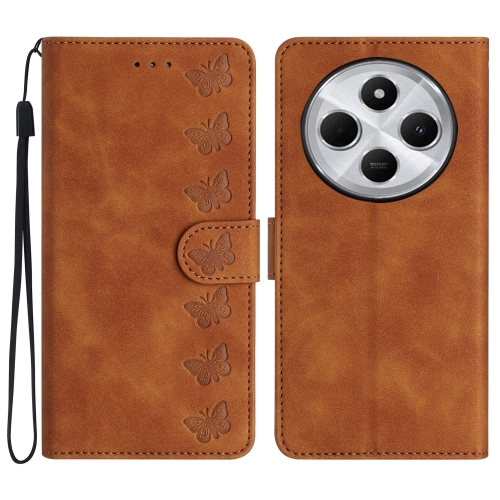 

For Redmi 14C 4G Seven Butterflies Embossed Leather Phone Case(Brown)