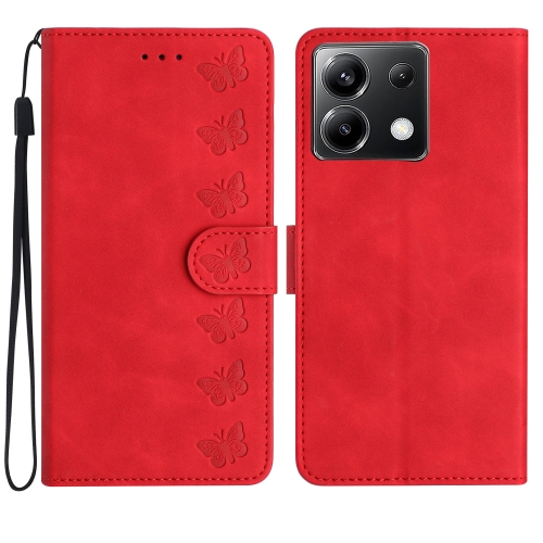 

For Xiaomi Poco X6 Seven Butterflies Embossed Leather Phone Case(Red)