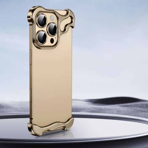 

For iPhone 16 Pro Frameless Metal Corner Pad Phone Case with Lens Film(Gold)