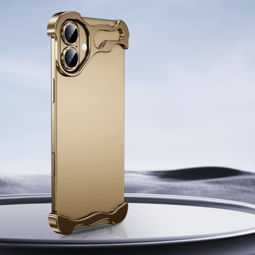 

For iPhone 16 Frameless Metal Corner Pad Phone Case with Lens Film(Gold)