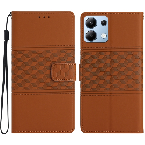 

For Redmi Note 14 4G 163.25mm Diamond Embossed Skin Feel Leather Phone Case(Brown)