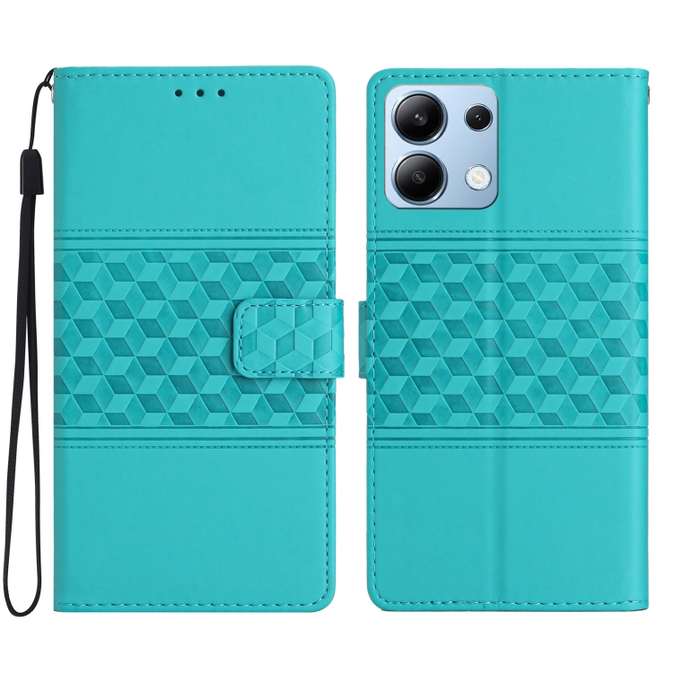 

For Redmi Note 14 4G 163.25mm Diamond Embossed Skin Feel Leather Phone Case(Blue)
