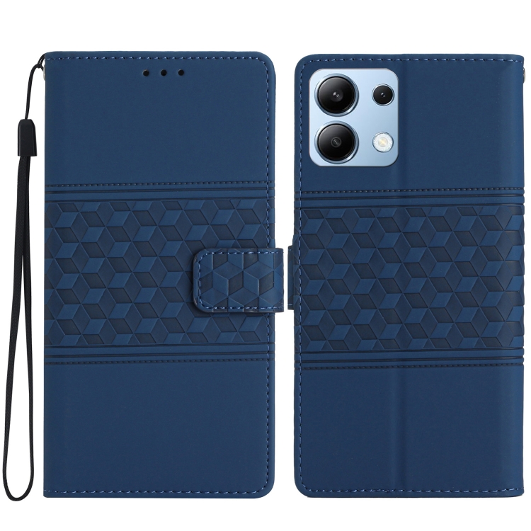 

For Redmi Note 14 4G 163.25mm Diamond Embossed Skin Feel Leather Phone Case(Dark Blue)