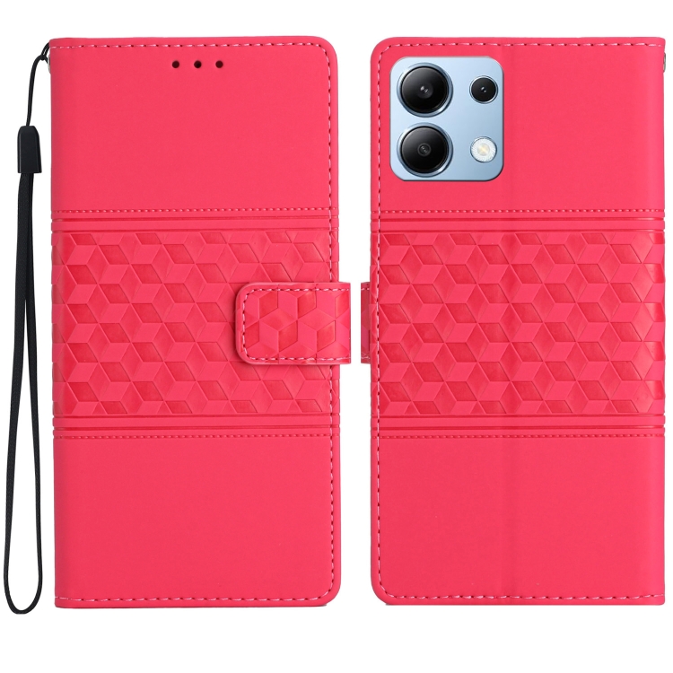 

For Redmi Note 14 4G 163.25mm Diamond Embossed Skin Feel Leather Phone Case(Red)