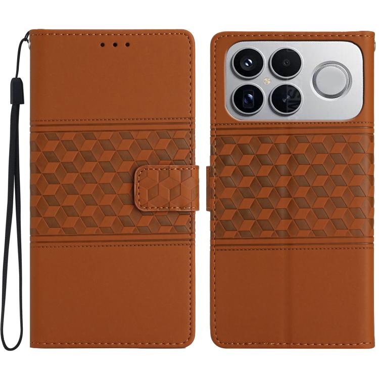 

For Redmi K90/Poco F8 Pro Diamond Embossed Skin Feel Leather Phone Case(Brown)
