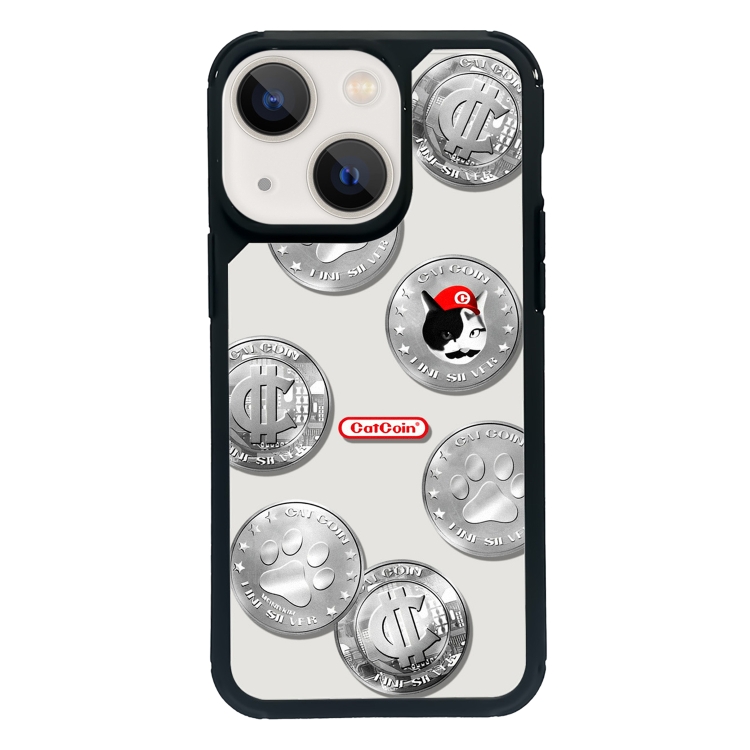 

For iPhone 14 Plus Exclusive Design Style PC Full Coverage Pattern Phone Case(Silver Coin Cat)