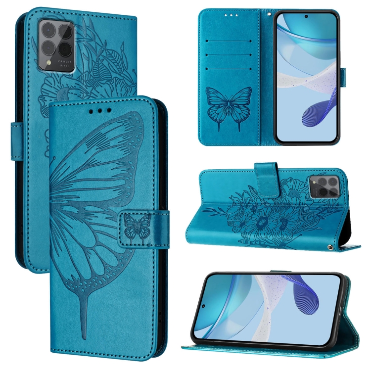 For T-Mobile REVVL 6 Pro / 6x Pro Embossed Butterfly Leather Phone Case (Blue)