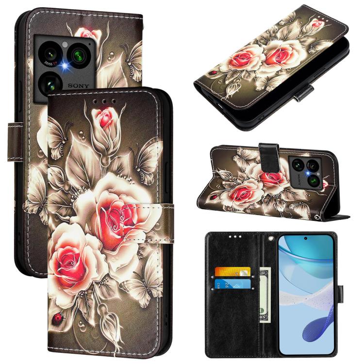 

For Sony Xperia 1 VIII Colored Drawing Pattern Plain Weave Leather Phone Case(Roses On Black)