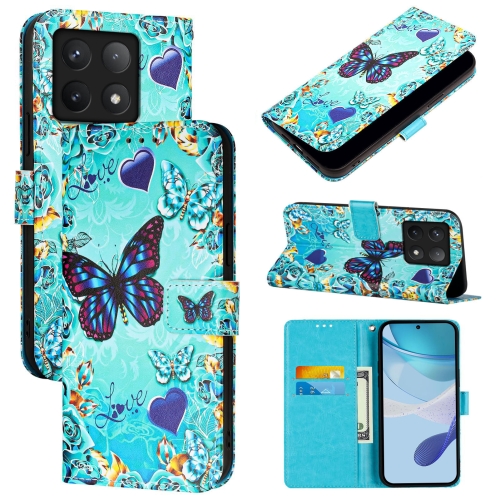 

For Xiaomi 14T Colored Drawing Pattern Plain Weave Leather Phone Case(Love Butterfly)