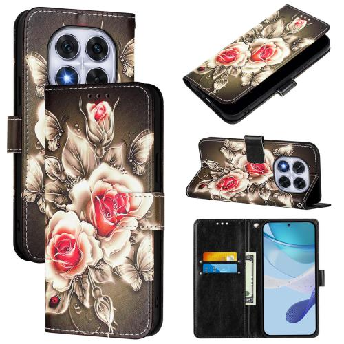 

For Xiaomi Poco X7 5G Colored Drawing Pattern Plain Weave Leather Phone Case(Roses On Black)