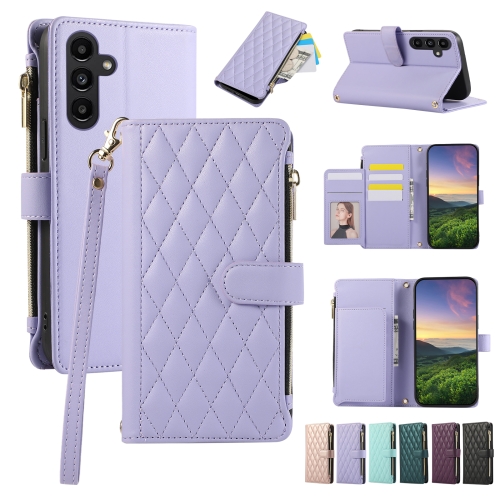 

For Samsung Galaxy A15 5G Rhombic Zipper Wallet Leather Phone Case(Purple)