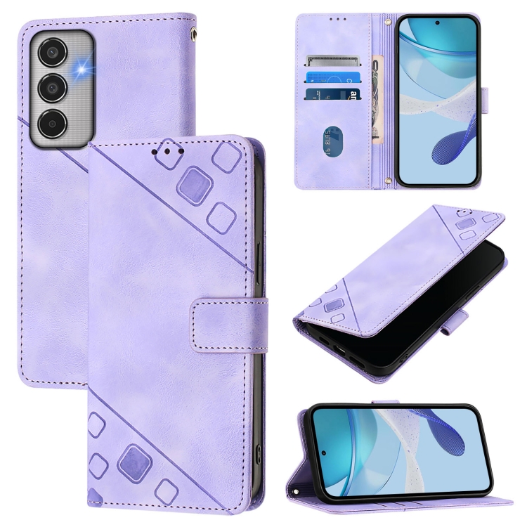 

For Samsung Galaxy M35 Skin-feel Embossed Leather Phone Case(Light Purple)