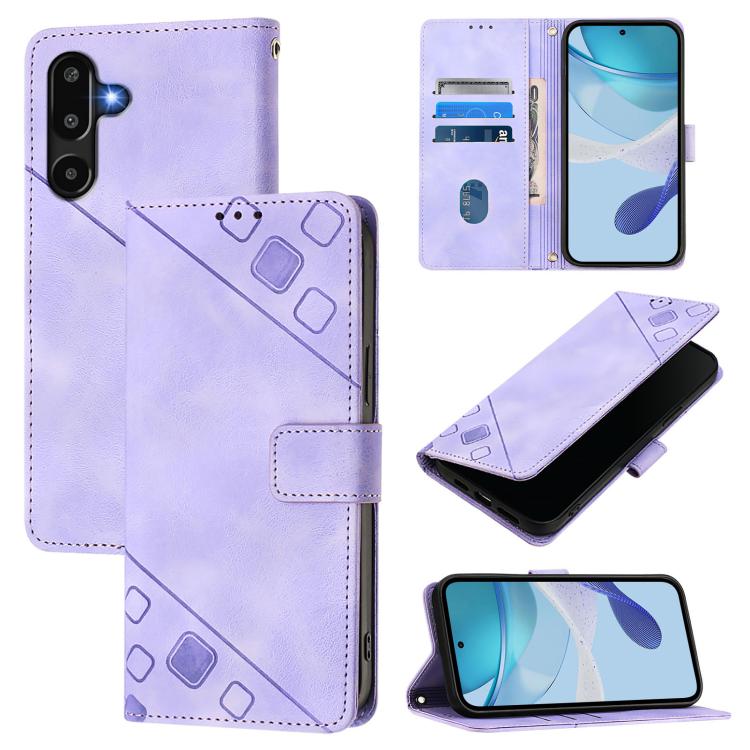 

For Samsung Galaxy M16 5G Global Skin-feel Embossed Leather Phone Case(Light Purple)