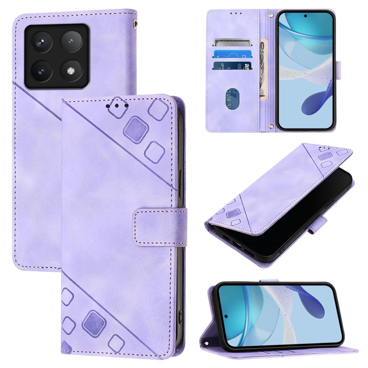 

For Xiaomi 14T Skin-feel Embossed Leather Phone Case(Light Purple)