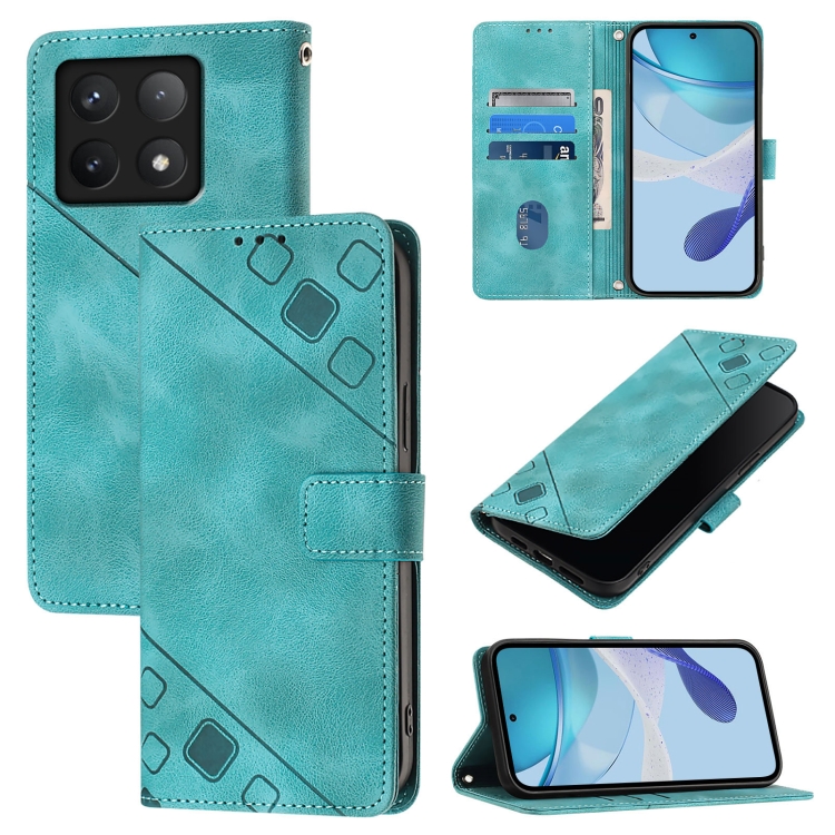 

For Xiaomi 14T Skin-feel Embossed Leather Phone Case(Green)