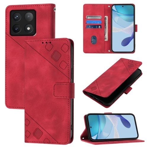 

For Xiaomi 14T Skin-feel Embossed Leather Phone Case(Red)