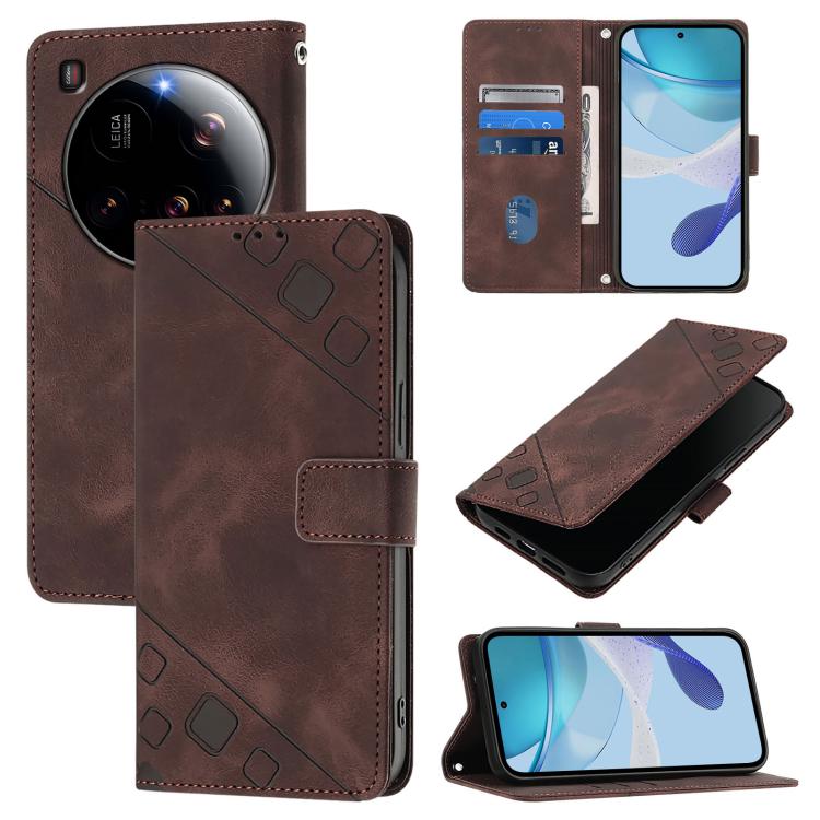 

For Xiaomi 15 Ultra Skin-feel Embossed Leather Phone Case(Brown)