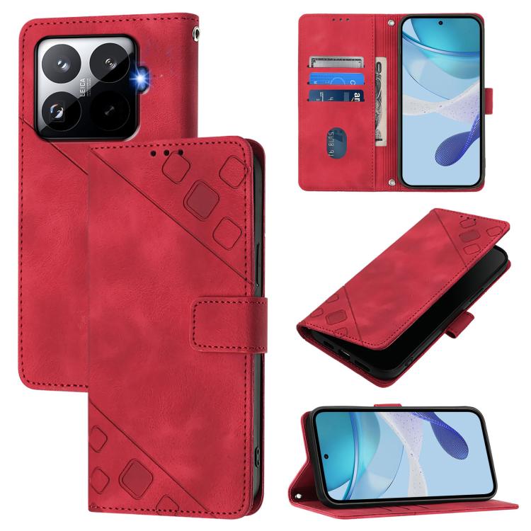 

For Xiaomi 15T Pro 5G Skin-feel Embossed Leather Phone Case(Red)