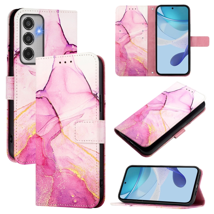 

For Samsung Galaxy M35 PT003 Marble Pattern Flip Leather Phone Case(Pink Purple Gold)