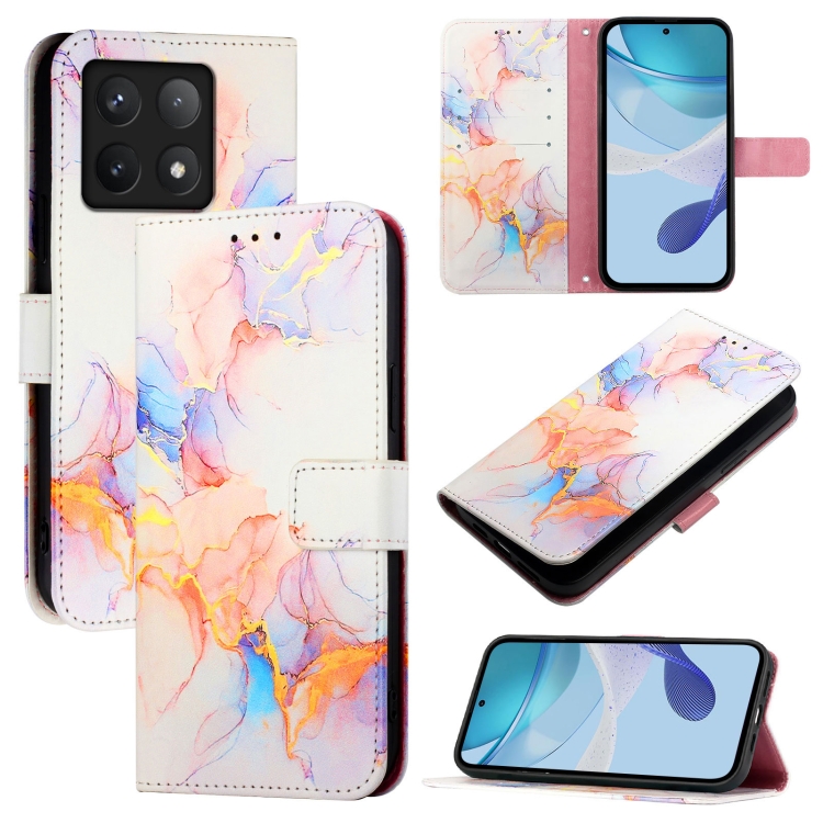 

For Xiaomi 14T Pro PT003 Marble Pattern Flip Leather Phone Case(Galaxy Marble White)