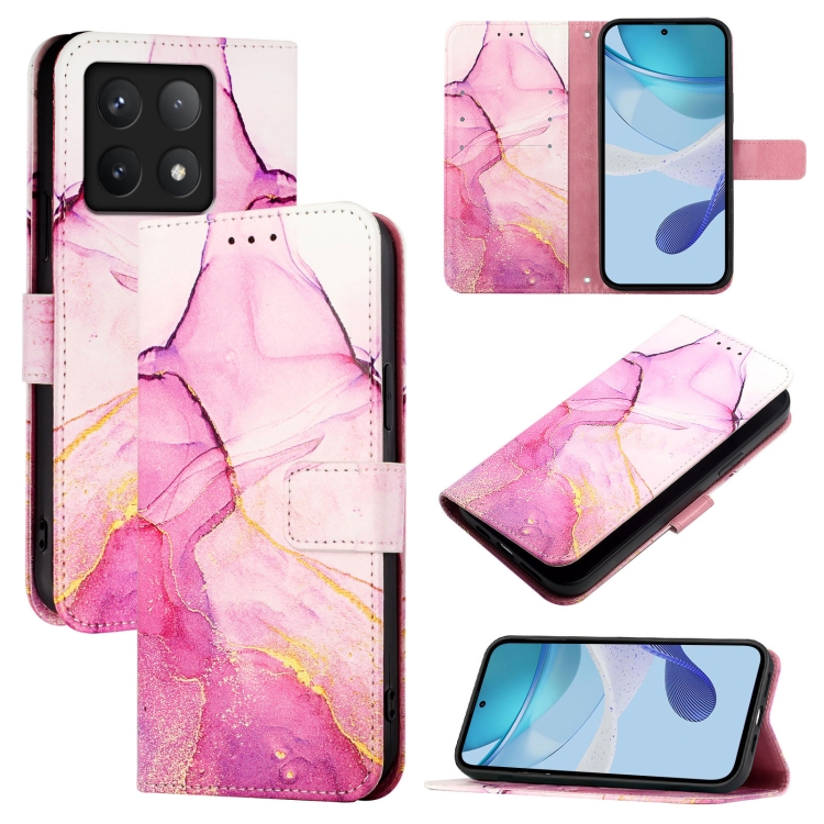 

For Xiaomi 14T PT003 Marble Pattern Flip Leather Phone Case(Pink Purple Gold)