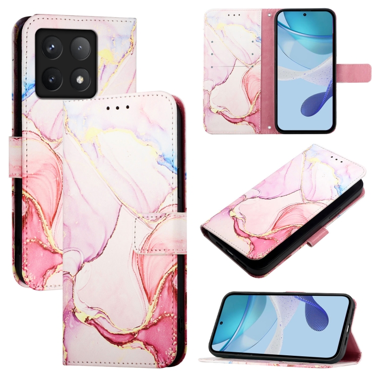 

For Xiaomi 14T PT003 Marble Pattern Flip Leather Phone Case(Rose Gold)