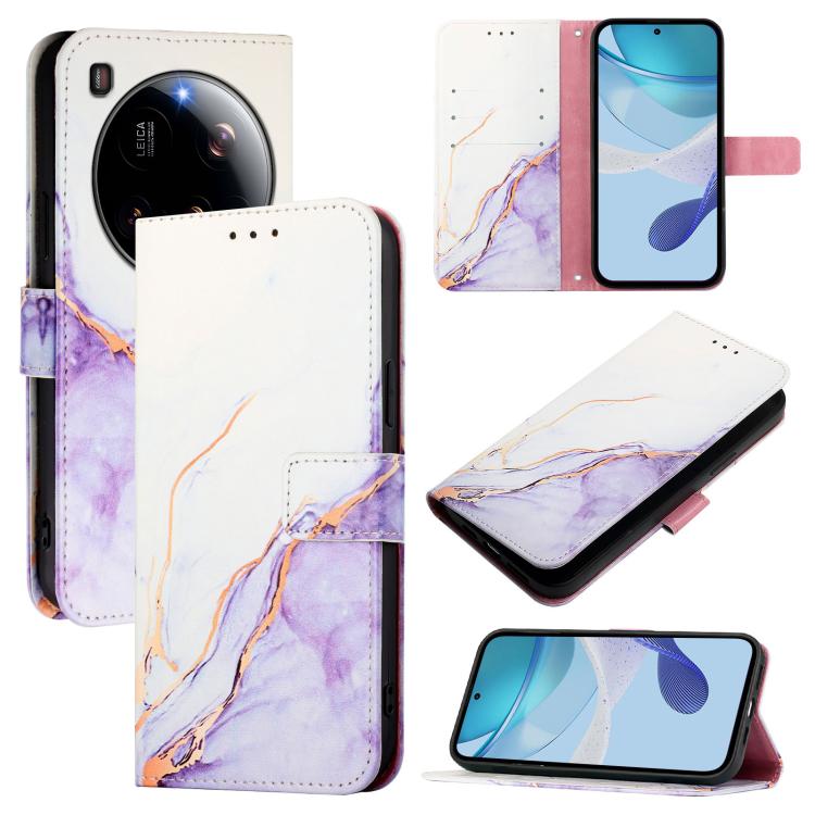 

For Xiaomi 15 Ultra PT003 Marble Pattern Flip Leather Phone Case(White Purple)