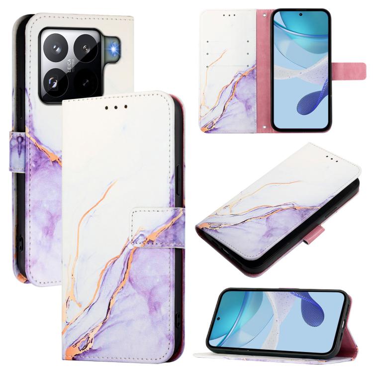 

For Xiaomi 15S Pro PT003 Marble Pattern Flip Leather Phone Case(White Purple)