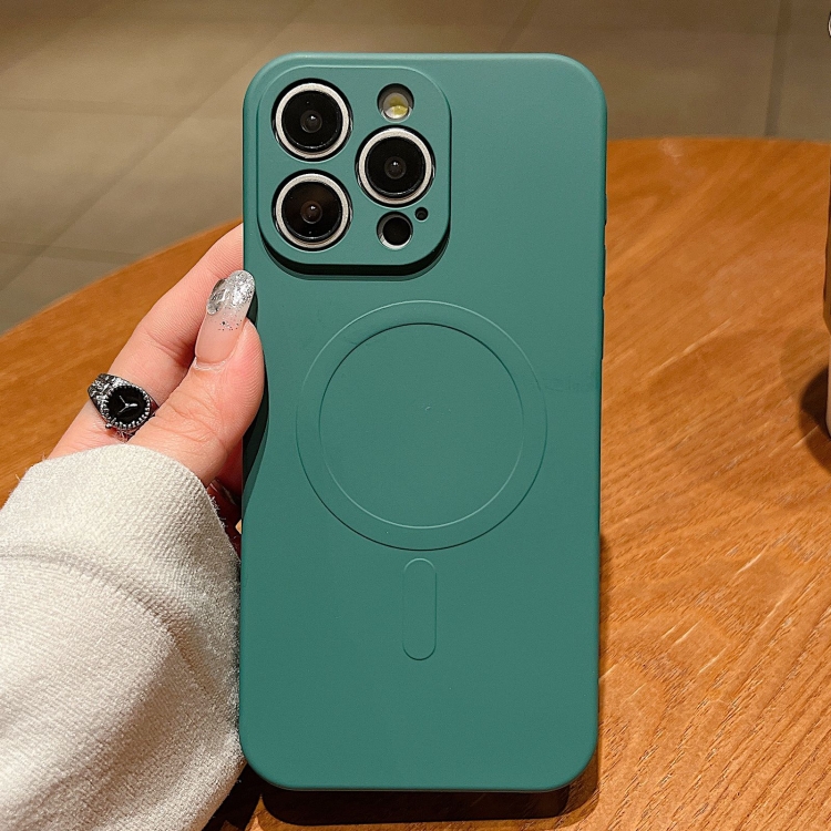 

For iPhone 16 Pro Solid Color Liquid Silicone MagSafe Magnetic Phone Case(Dark Green)