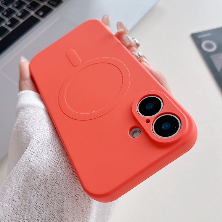 

For iPhone 16 Plus Solid Color Liquid Silicone MagSafe Magnetic Phone Case(Orange)