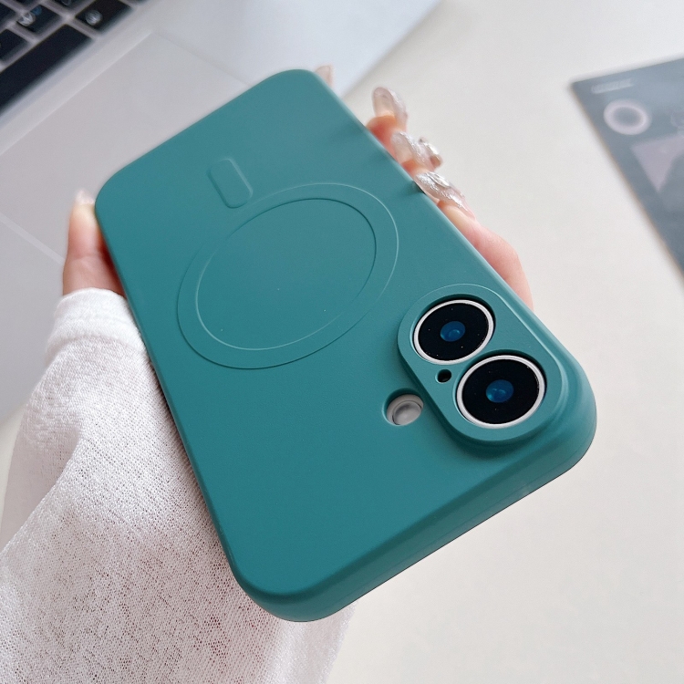 

For iPhone 16 Solid Color Liquid Silicone MagSafe Magnetic Phone Case(Dark Green)